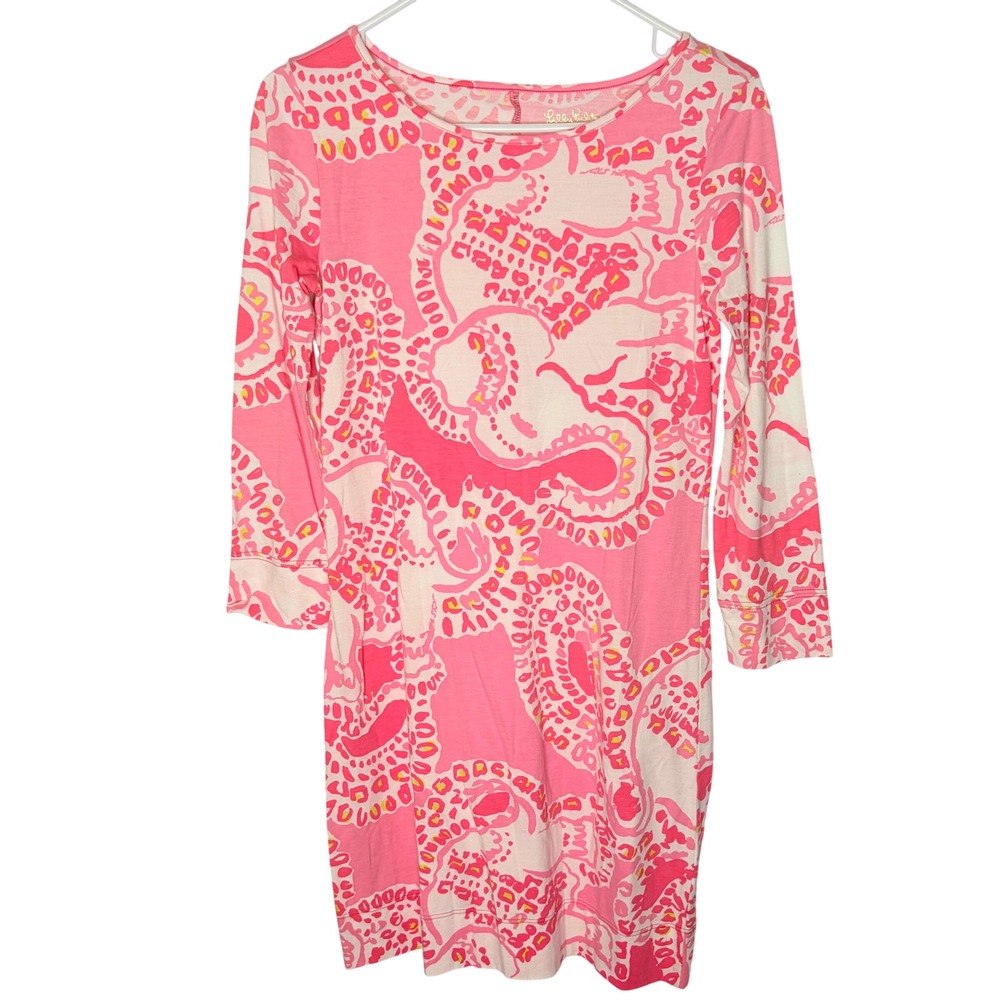 Lilly Pulitzer Pima Cotton Dress Size Extra Small Pink Abstract Long Sleeve